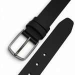 Curea Bărbătească Neagră din Piele Naturală Elegantă Clasică pentru Costum 3.5 cm C016 - imagine 4