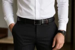 Curea bărbați din piele naturală reversibilă negru maro cu cataramă metalică Darius - imagine 7