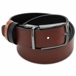 Curea bărbați din piele naturală reversibilă negru maro cu cataramă metalică Darius - imagine 2