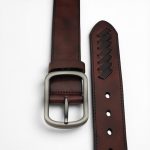 Curea piele naturala barbati casual maro închis C001 - imagine 3