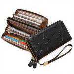 Portofel Damă din Piele Naturală Negru cu Două Fermoare și Compartiment Telefon Floral Elegant P01 - imagine 10