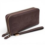 Portofel Damă din Piele Naturală Roz Pal cu Două Fermoare și Compartiment Telefon Floral Elegant P01