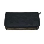 Portofel Damă din Piele Naturală Negru cu Două Fermoare și Compartiment Telefon Floral Elegant P01 - imagine 4