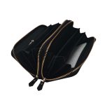 Portofel Damă din Piele Naturală Negru cu Două Fermoare și Compartiment Telefon Floral Elegant P01 - imagine 6