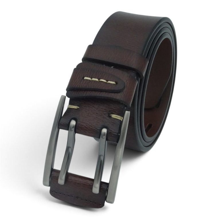 Curea bărbătească din piele naturală cu dublu pin, maro, 4 cm – EVROS CRDE-0561
