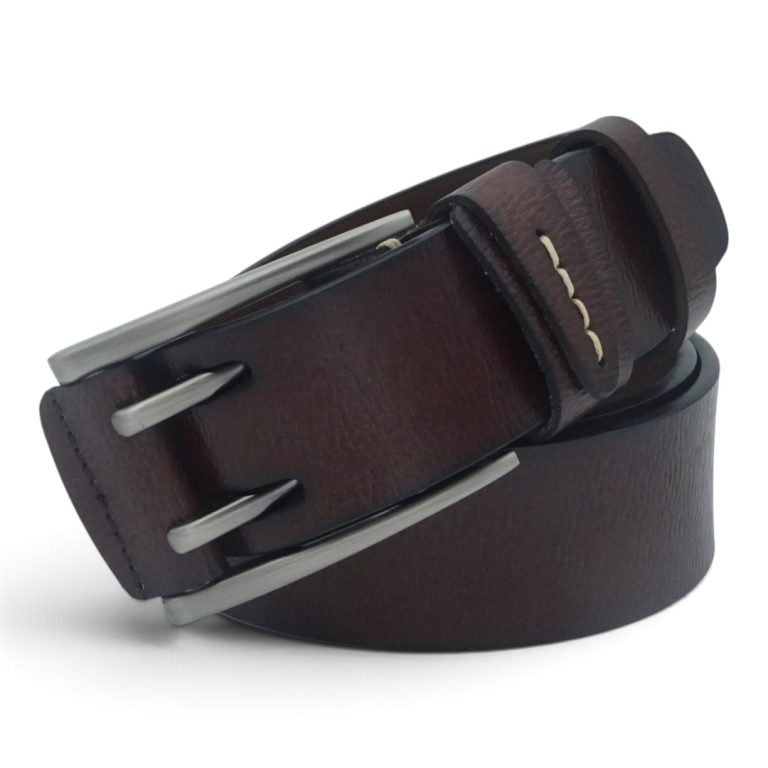 Curea bărbătească maro din piele naturală, 4 cm, model rulat EVROS CRDE-0561