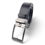 Curea bărbați neagră din piele naturală EVROS 45918-2, 3,5 cm, cataramă automată cu buton gri metalizat