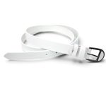 Curea damă albă din piele naturală, 2,5 cm, cataramă negru lucios cu ac – EVROS CD-02A - imagine 2