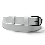 Curea damă albă din piele naturală EVROS CD-02A, 2,5 cm, rulată, cu cataramă negru lucios cu ac