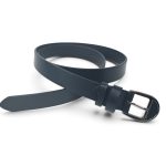 Curea damă bleumarin închis din piele naturală, 2,5 cm, cataramă negru lucios cu ac – EVROS CD-02B - imagine 2