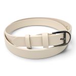 Curea damă crem din piele naturală EVROS CD-02C, 2,5 cm, rulată, cu cataramă negru lucios cu ac