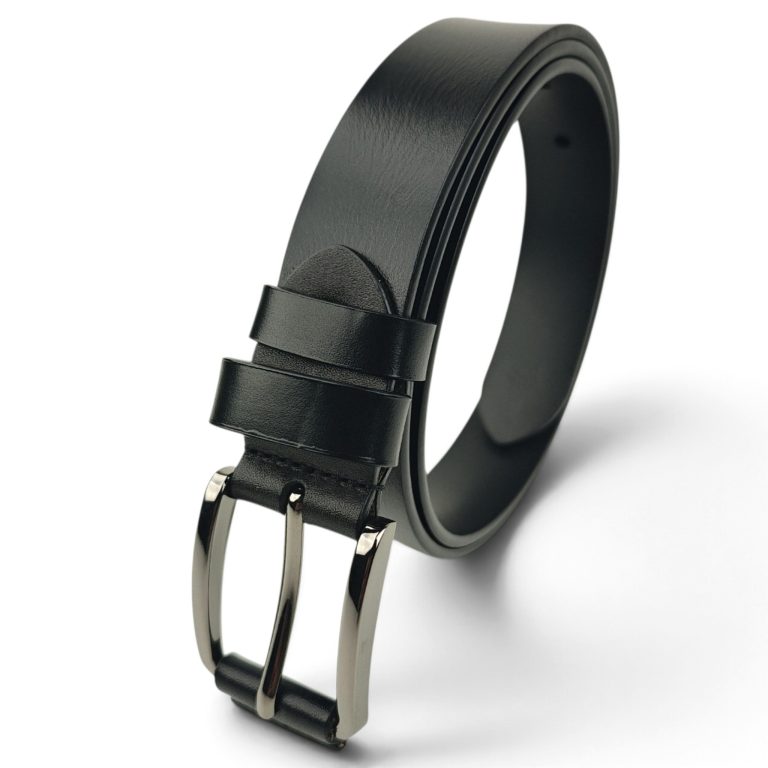 Curea damă neagră din piele naturală EVROS CD-01N, 3 cm, cataramă metalică argintie cu pin