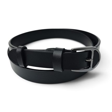 Curea damă neagră din piele naturală EVROS CD-02N, lățime 2,5 cm, cataramă negru lucios cu ac