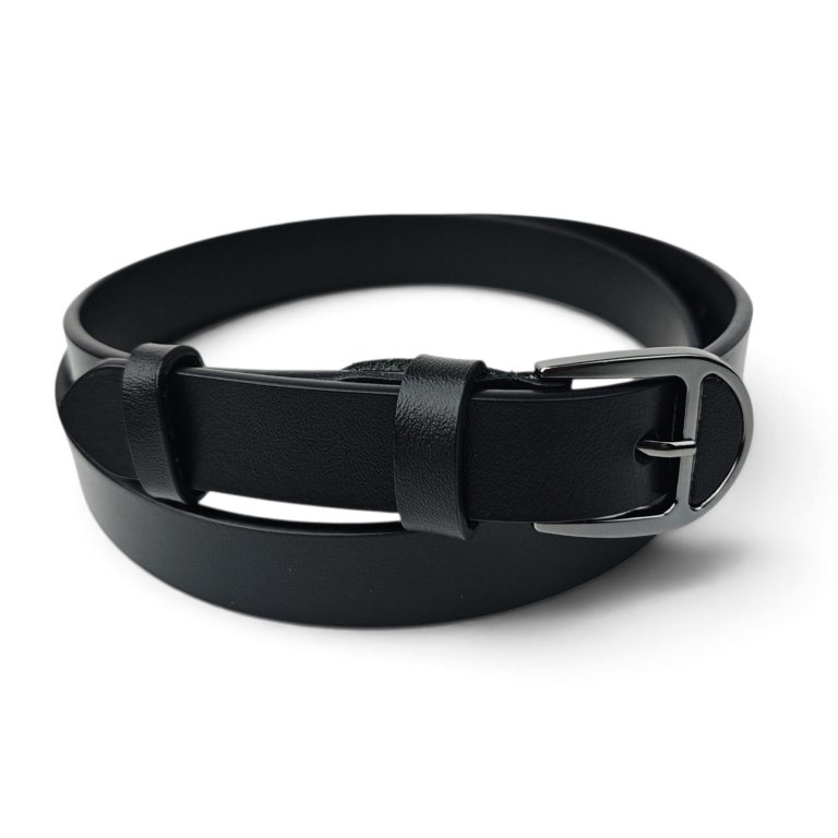 Curea damă neagră din piele naturală EVROS CD-02N, lățime 2,5 cm, cataramă negru lucios cu ac