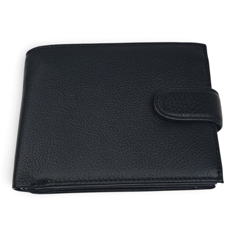 Portofel bărbați negru din piele naturală EVROS PB-005-13, cu închidere cu capsă, 13 × 10 cm