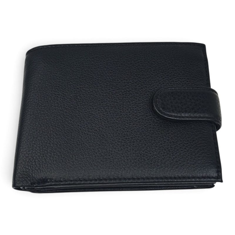 Portofel bărbați negru din piele naturală EVROS PB-005-13, cu închidere cu capsă, 13 × 10 cm