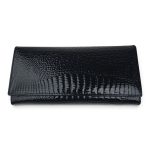 Portofel damă negru din piele naturală lăcuită EVROS PD-AE501-1, 19 × 10 cm