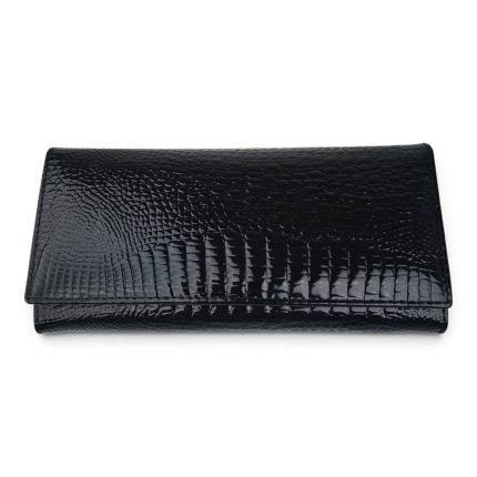 Portofel damă negru din piele naturală lăcuită EVROS PD-AE501-1, 19 × 10 cm