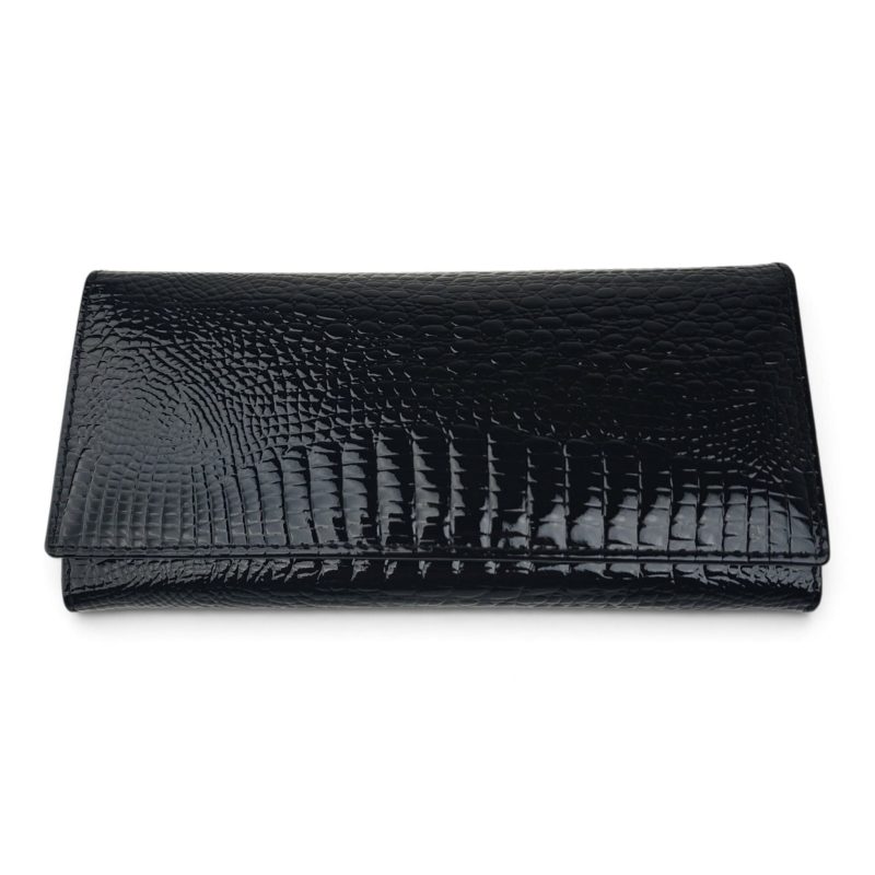 Portofel damă negru din piele naturală lăcuită EVROS PD-AE501-1, 19 × 10 cm