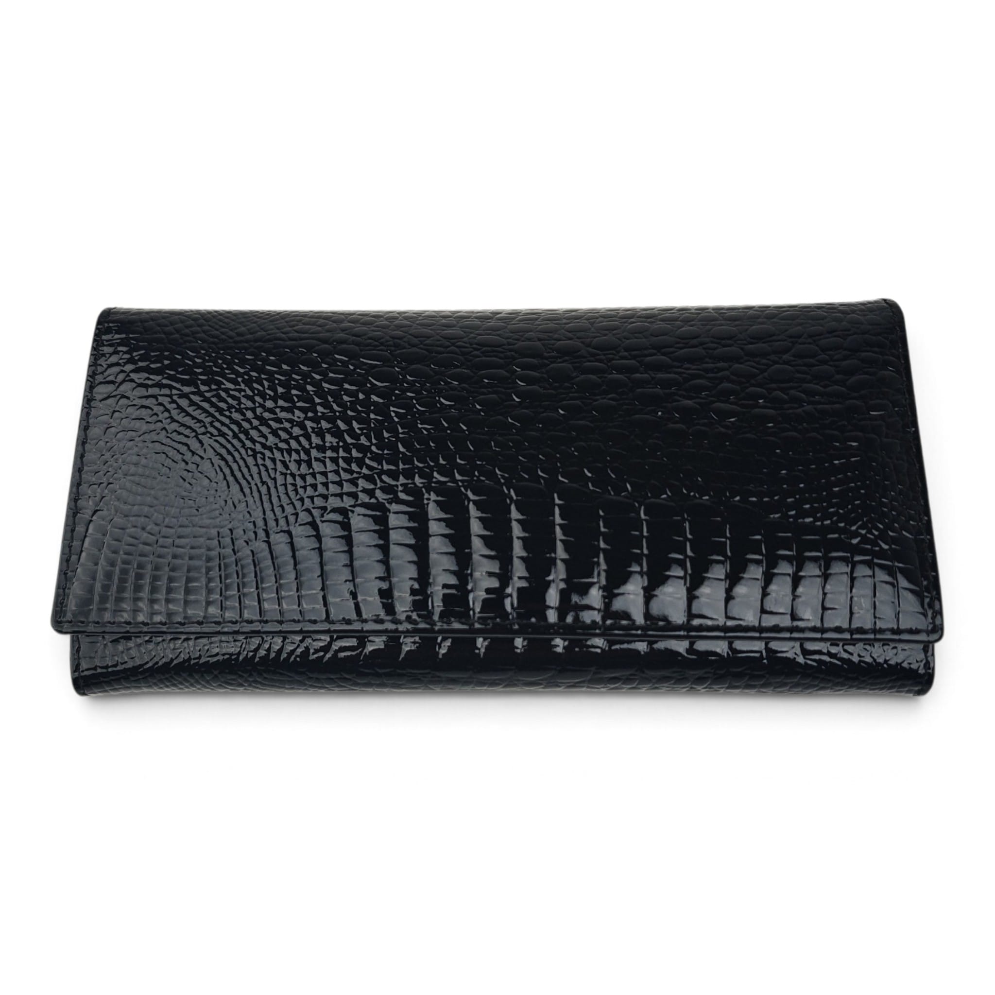 Portofel damă negru din piele naturală lăcuită – PD-AE501-1 (7) Portofel damă negru din piele naturală lăcuită EVROS PD-AE501-1, 19 × 10 cm