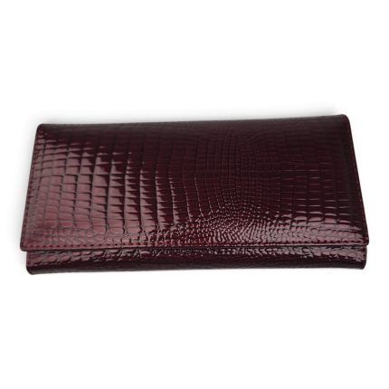 Portofel damă vișiniu din piele naturală lăcuită EVROS PD-AE501-1, 19 × 10 cm