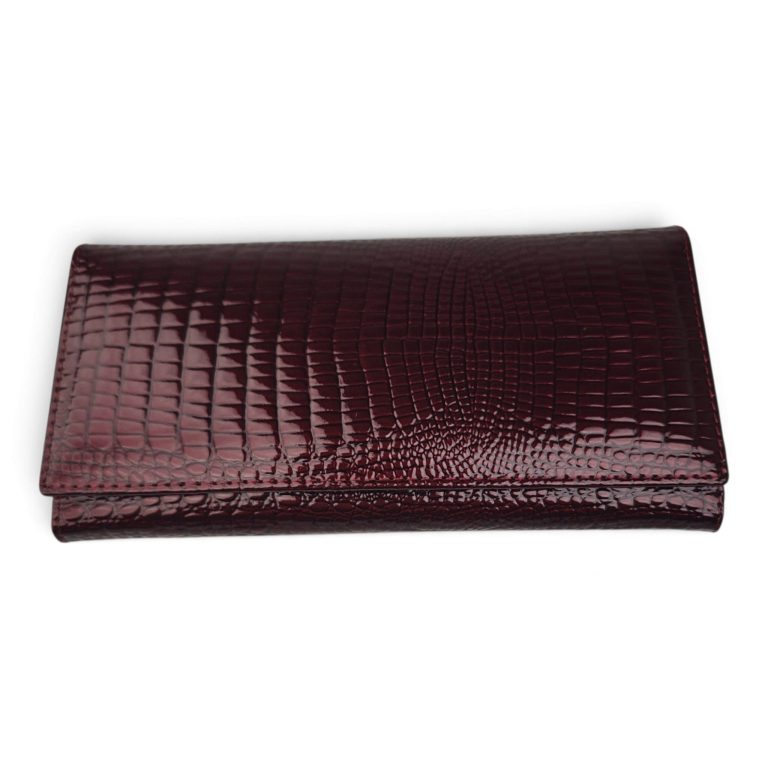 Portofel damă vișiniu din piele naturală lăcuită EVROS PD-AE501-1, 19 × 10 cm