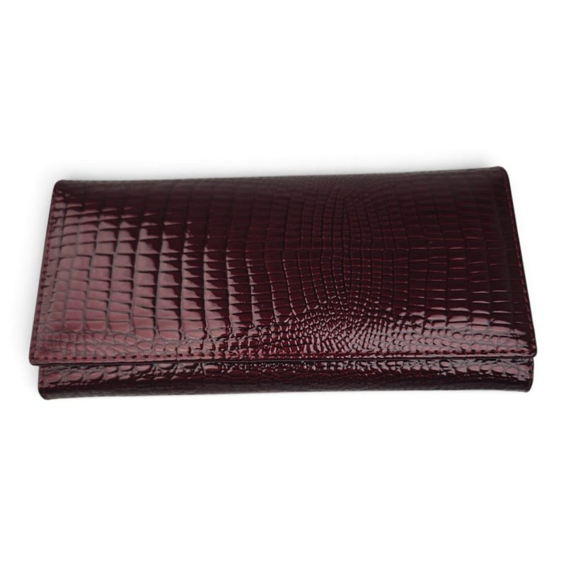 Portofel damă vișiniu din piele naturală lăcuită EVROS PD-AE501-1, 19 × 10 cm