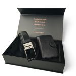 Set cadou bărbați EVROS SC-01 – Curea automată 3,5 cm și portofel din piele naturală, Negru - imagine 2