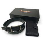 Set cadou bărbați EVROS SC-01 – Curea automată 3,5 cm și portofel din piele naturală, Negru - imagine 4