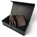 Set cadou barbati maro EVROS SC-02M – Curea 4 cm și portofel din piele naturală, cutie magnetică premium, maro, cutie magnetică premium - imagine 3