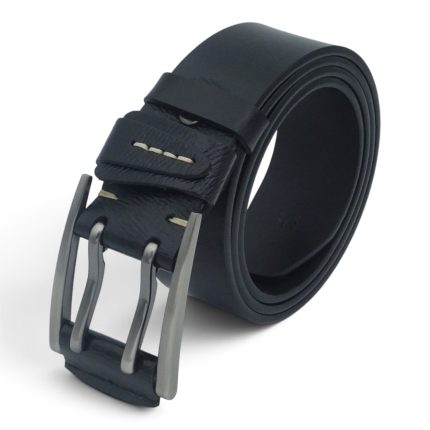 Curea bărbătească din piele naturală cu dublu pin, negru, 4 cm – EVROS CRDE-0561