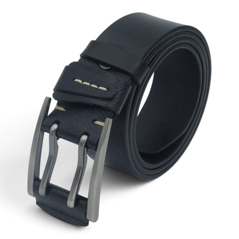 Curea bărbătească din piele naturală cu dublu pin, negru, 4 cm – EVROS CRDE-0561