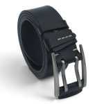 Curea din piele naturală neagră EVROS CRDE-0561, vedere laterală cu cataramă dublu pin