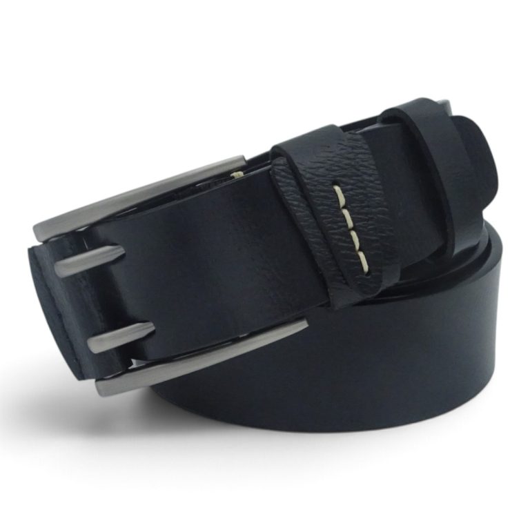 Curea bărbătească neagră din piele naturală, 4 cm, model rulat EVROS CRDE-0561